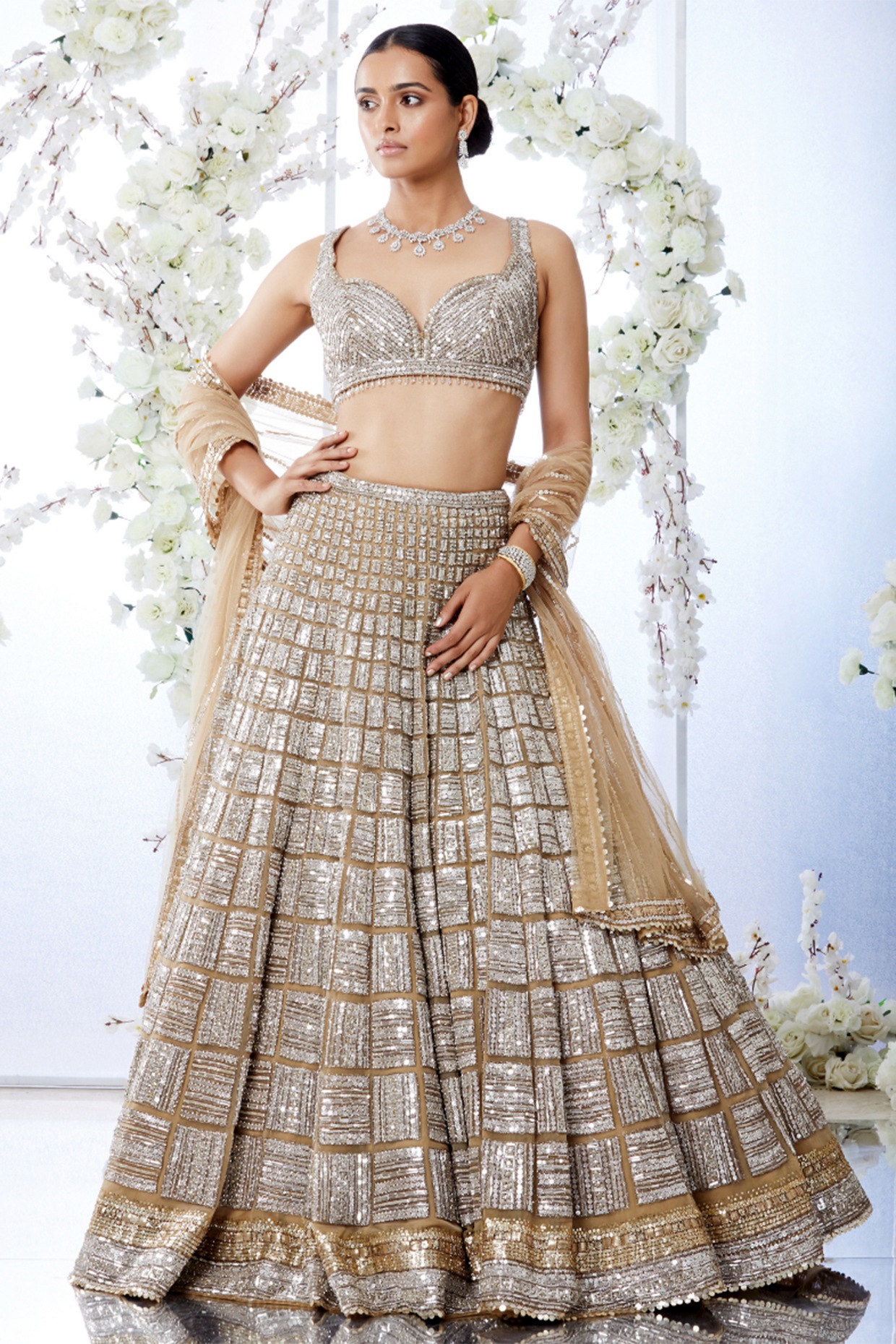 Buy Metallic Silver Sequins and Leather Lehenga Set by Designer ANGAD SINGH  Online at Ogaan.com