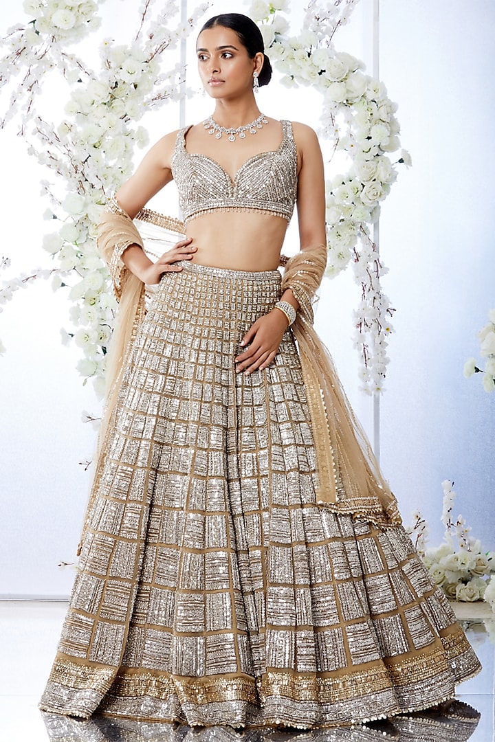Golden Silver Sequins Embroidered Lehenga Set by Seema Gujral
