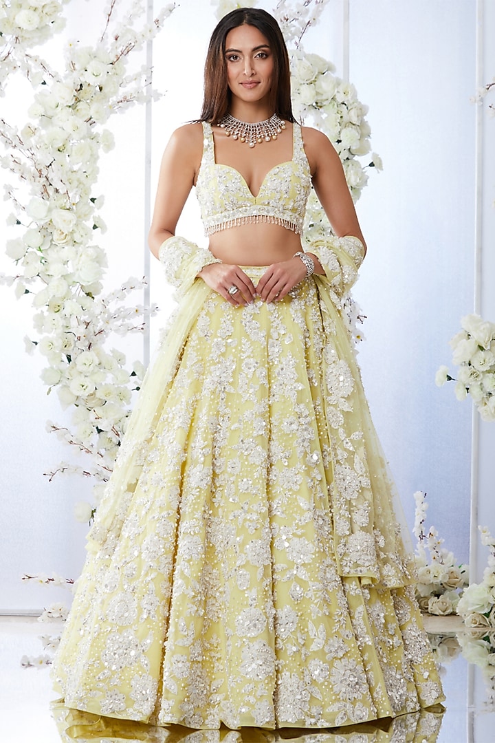 Lime Sequins Embroidered Lehenga Set by Seema Gujral