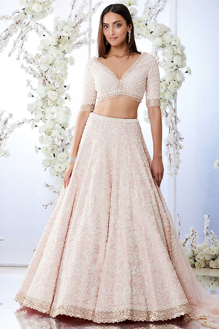 Blush Pink Pearl Embroidered Lehenga Set by Seema Gujral