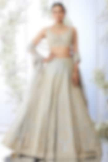 Grey Bugle Beads Embroidered Bridal Lehenga Set by Seema Gujral at Pernia's Pop Up Shop