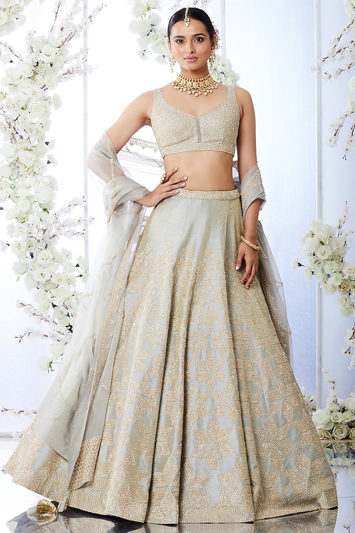 Grey Bugle Beads Embroidered Bridal Lehenga Set by Seema Gujral at Pernia's Pop Up Shop