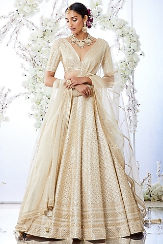 Ivory Gota Patti Embroidered Lehenga Set by Seema Gujral