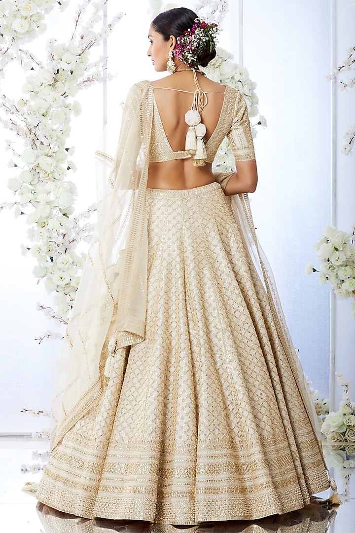 Ivory Gota Patti Embroidered Bridal Lehenga Set by Seema Gujral at Pernia's Pop Up Shop