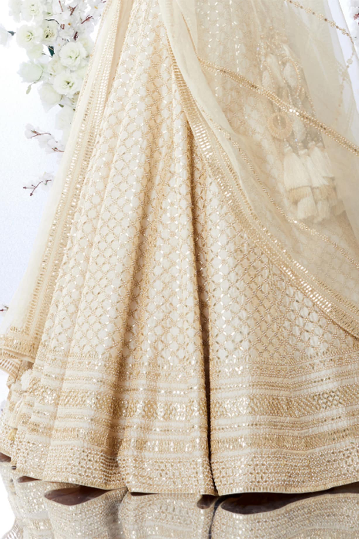 Chhabra Gota Patti Embroidered Lehenga Set with Floral Digital Print * Tasseled Sequinned Dupatta