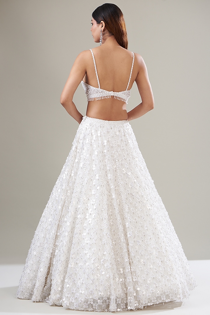 White Organza Glass Embroidered Bridal Lehenga Set by Seema Gujral at Pernia's Pop Up Shop