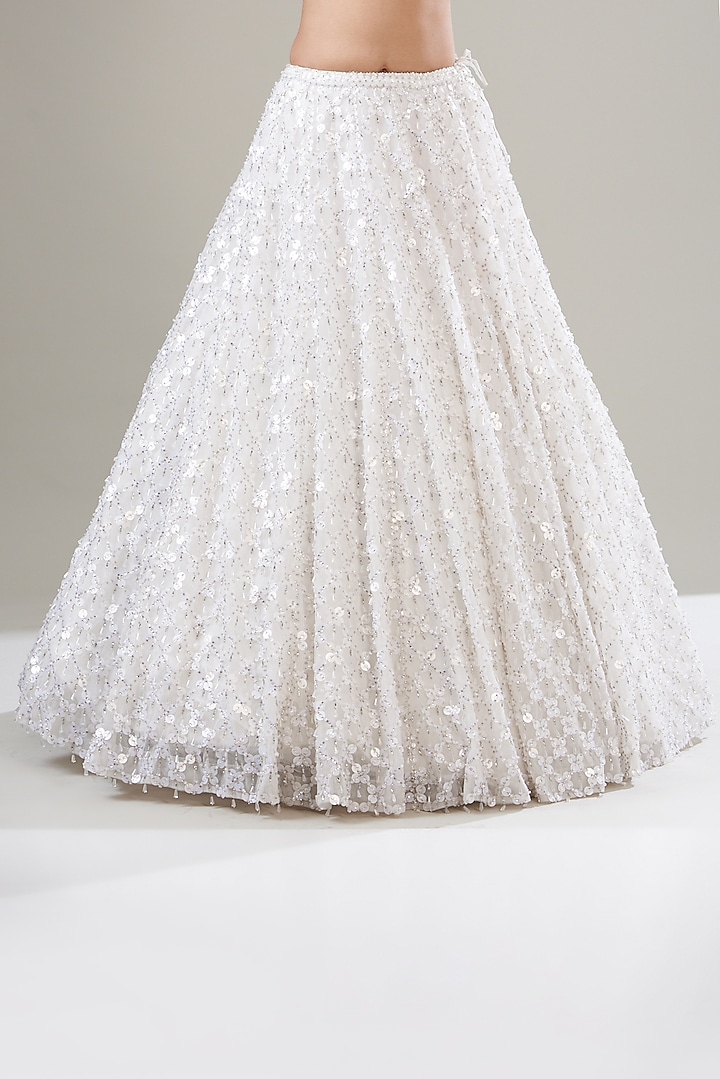 White Organza Glass Embroidered Bridal Lehenga Set by Seema Gujral at Pernia's Pop Up Shop