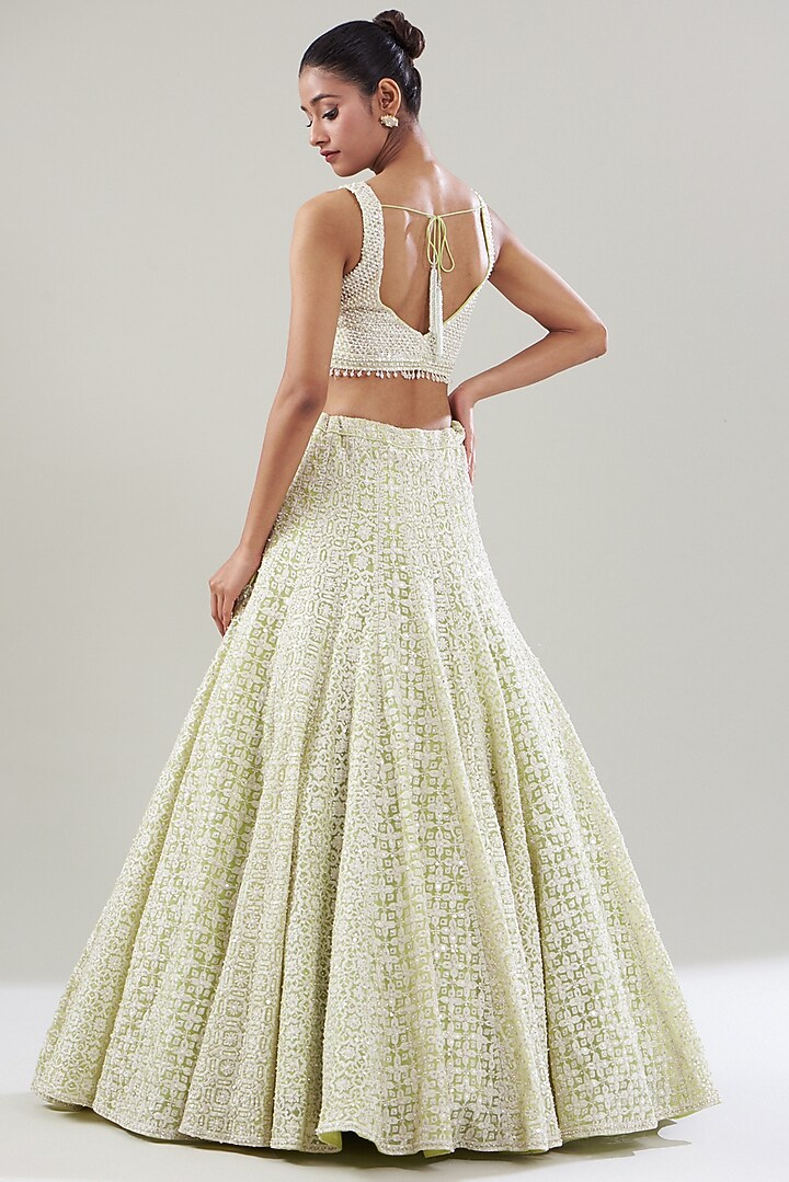 Lime Net Pearl Embroidered Bridal Lehenga set by Seema Gujral at Pernia's Pop Up Shop
