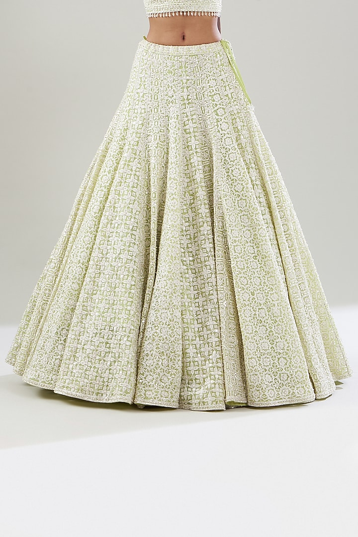 Lime Net Pearl Embroidered Bridal Lehenga set by Seema Gujral at Pernia's Pop Up Shop