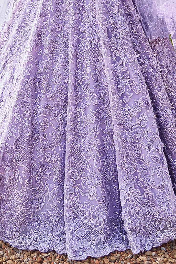 Mauve Net Sequins & Crystal Embroidered Bridal Lehenga Set by Seema Gujral at Pernia's Pop Up Shop