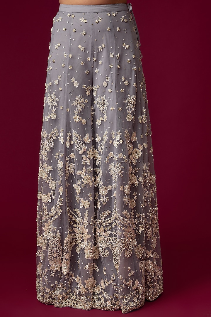 Ash Grey Net Pearl Embroidered Bridal Sharara Set by Seema Gujral at Pernia's Pop Up Shop