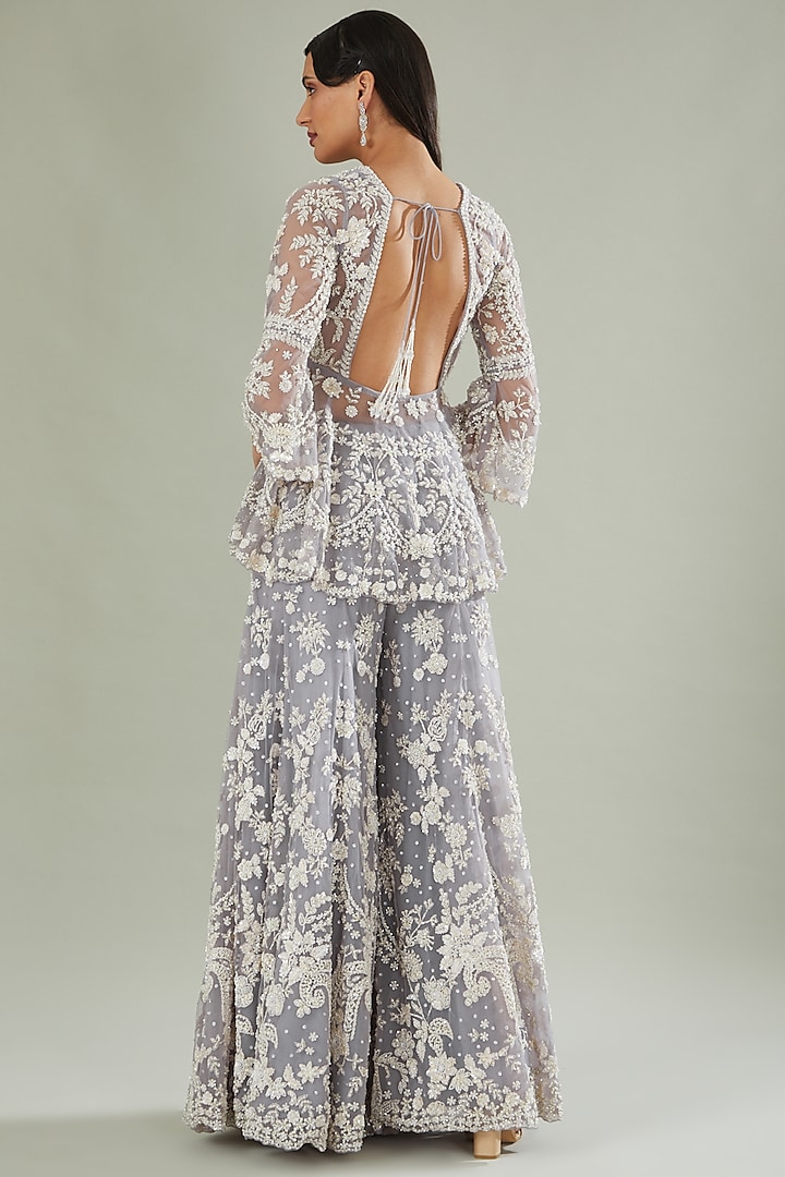 Purple Net Thread Embroidered Bridal Sharara Set by Seema Gujral at Pernia's Pop Up Shop