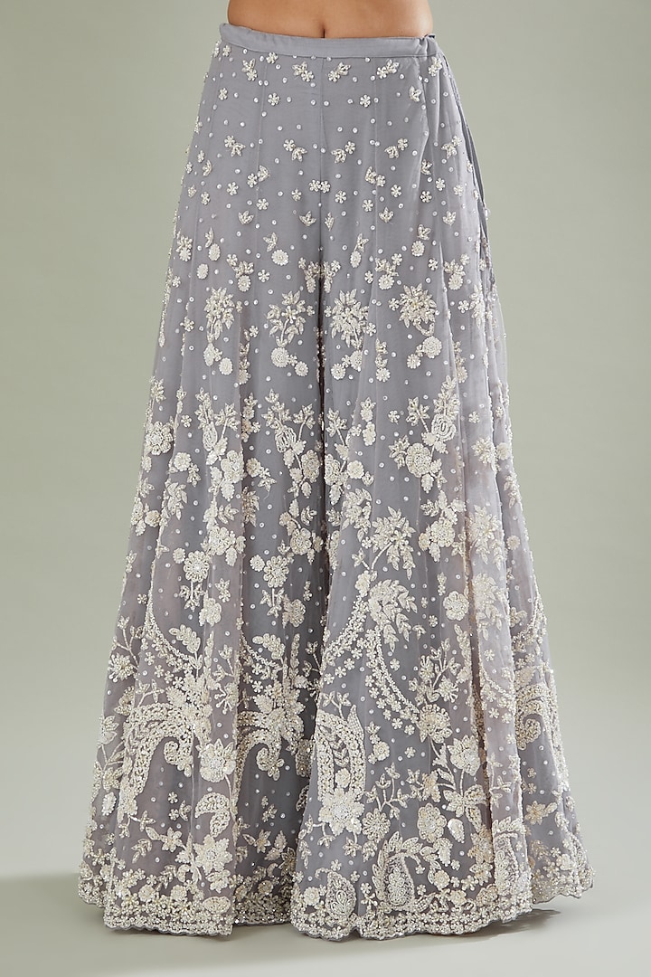 Purple Net Thread Embroidered Bridal Sharara Set by Seema Gujral at Pernia's Pop Up Shop