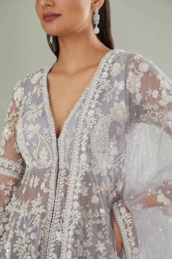 Purple Net Thread Embroidered Bridal Sharara Set by Seema Gujral at Pernia's Pop Up Shop