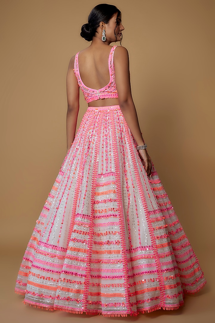 Ivory & Pink Net Sequins Embroidered Bridal Lehenga Set by Seema Gujral at Pernia's Pop Up Shop