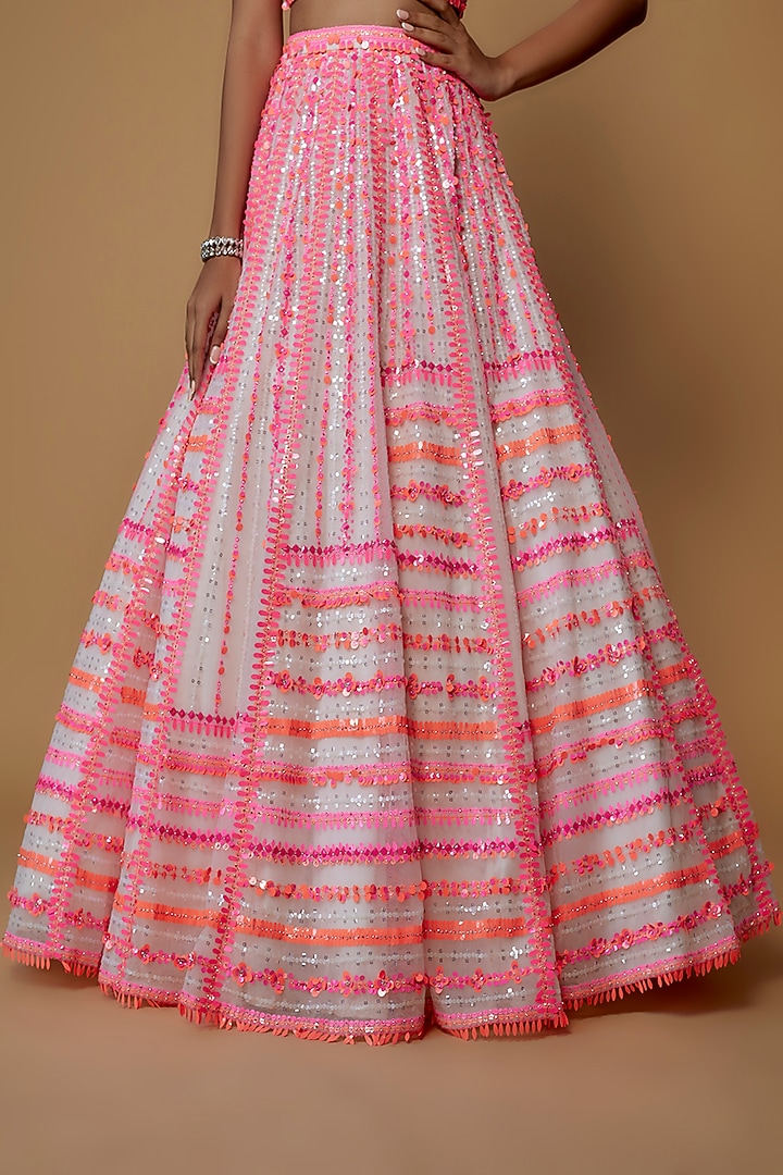 Ivory & Pink Net Sequins Embroidered Bridal Lehenga Set by Seema Gujral at Pernia's Pop Up Shop