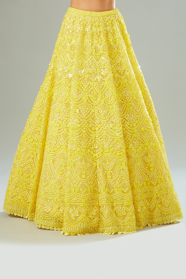 Yellow Net Sequins Embroidered Bridal Lehenga Set by Seema Gujral at Pernia's Pop Up Shop