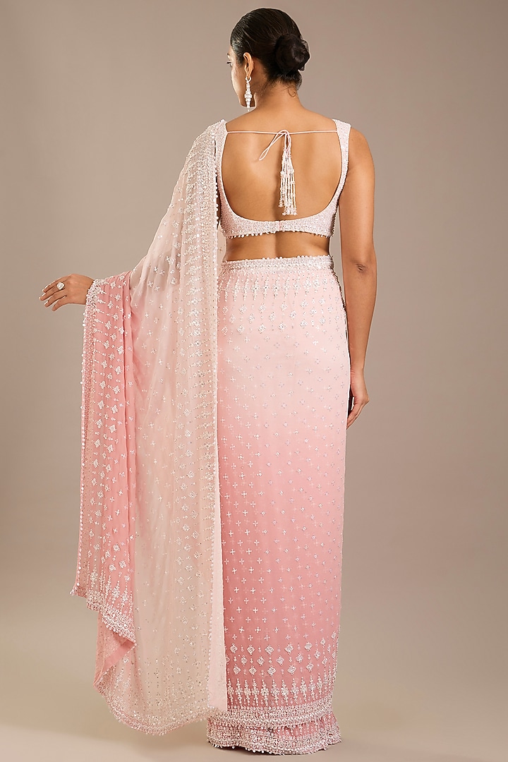 Peach Ombre Georgette Bridal Saree Set by Seema Gujral at Pernia's Pop Up Shop