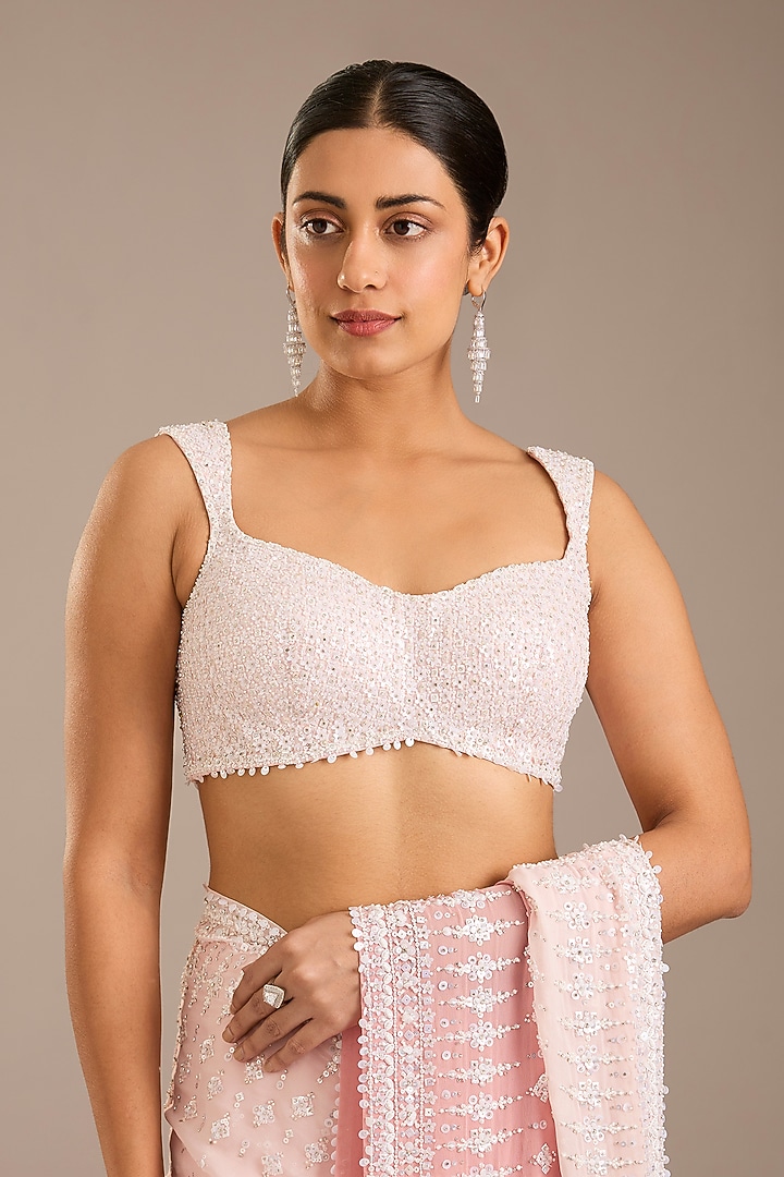Peach Ombre Georgette Bridal Saree Set by Seema Gujral at Pernia's Pop Up Shop