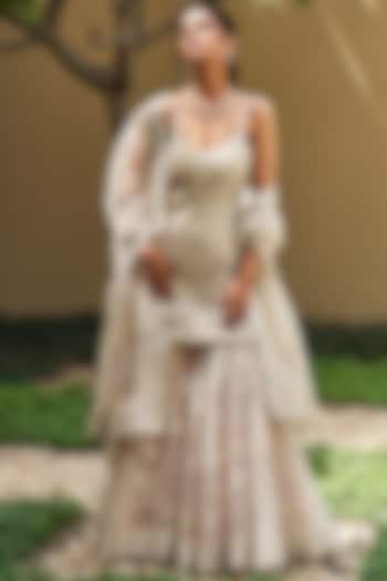 Ivory Embellished Bridal Sharara Set by Seema Gujral at Pernia's Pop Up Shop