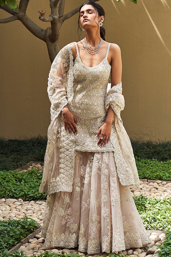 Ivory Embellished Sharara Set by Seema Gujral