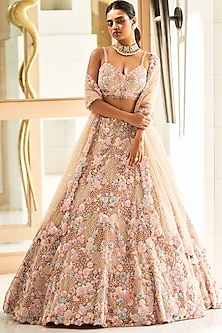 Champagne & Pink Embroidered Lehenga Set Design by Seema Gujral at ...