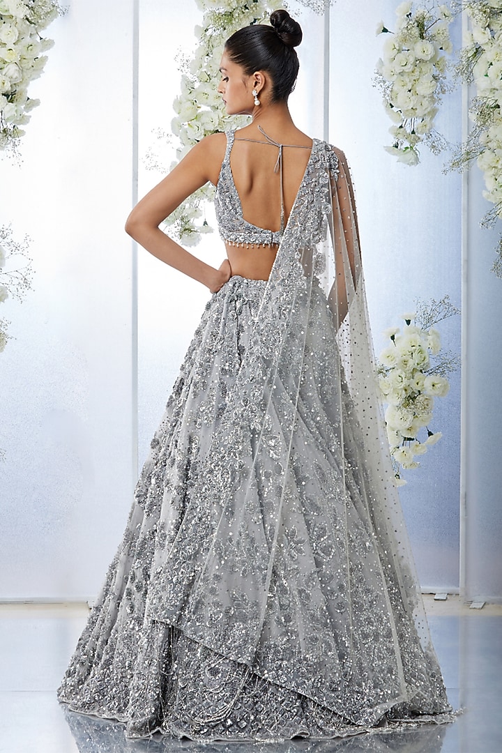 Silver-Grey Embroidered Bridal Lehenga Set by Seema Gujral at Pernia's Pop Up Shop