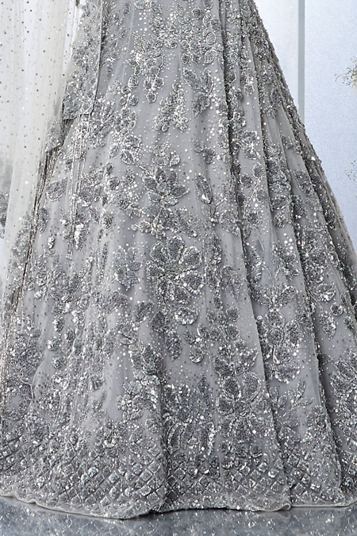 Silver-Grey Embroidered Bridal Lehenga Set by Seema Gujral at Pernia's Pop Up Shop