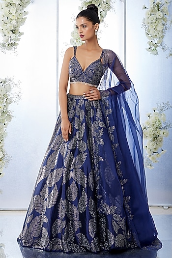 Navy Blue Embroidered Bridal Lehenga Set by Seema Gujral at Pernia's Pop Up Shop