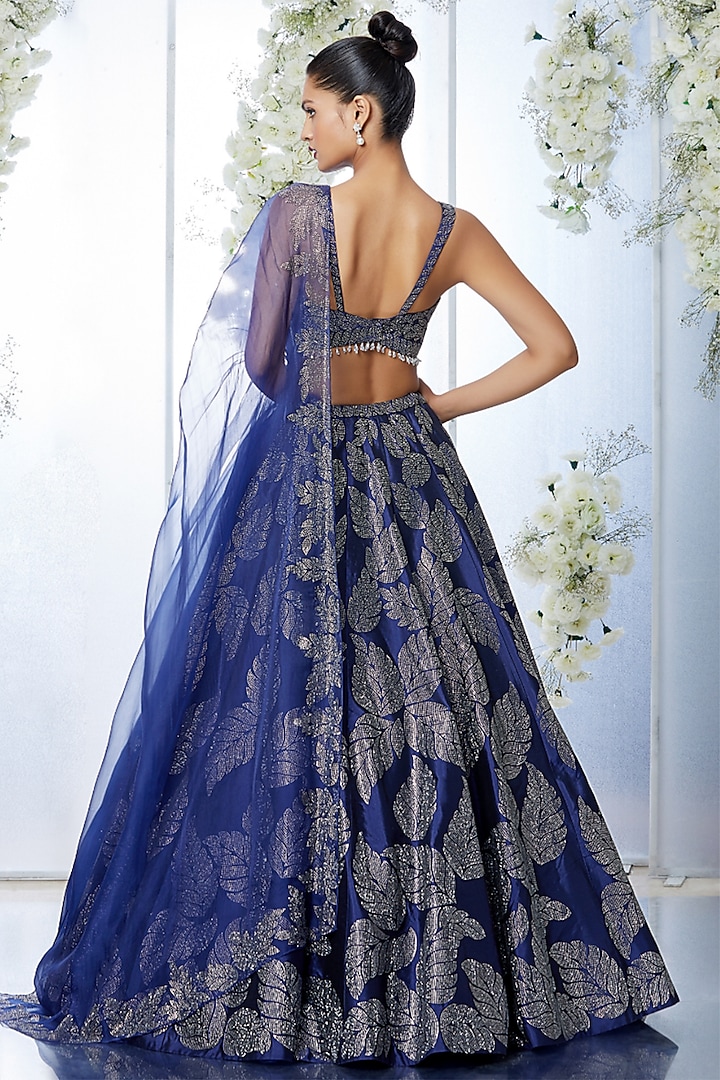 Navy Blue Embroidered Bridal Lehenga Set by Seema Gujral at Pernia's Pop Up Shop