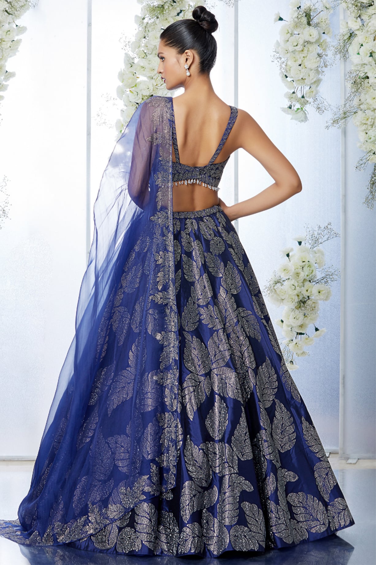 Salian By Anushree - Blue Cotton Voile Silk Embroidery Stand Peplum Top And  Lehenga Set For Women
