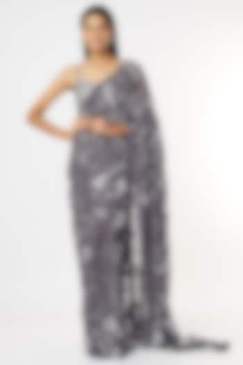 Grey Embroidered Georgette Saree by Seema Gujral