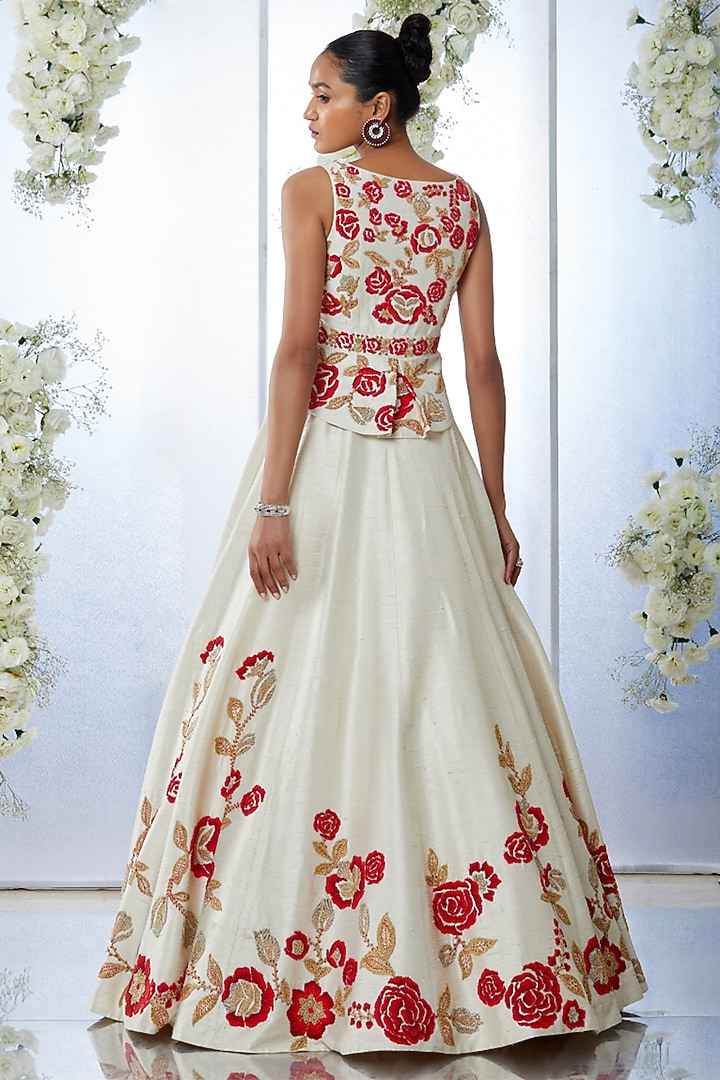 White Embroidered Jacket Bridal Lehenga Set by Seema Gujral at Pernia's Pop Up Shop