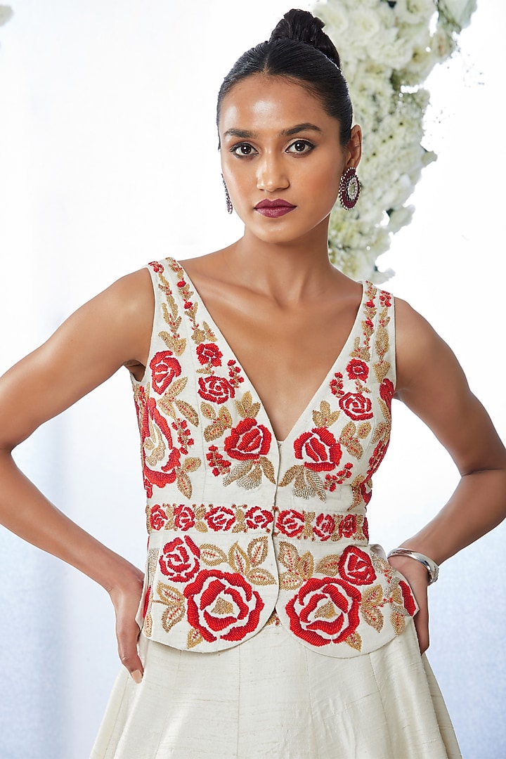 White Embroidered Jacket Bridal Lehenga Set by Seema Gujral at Pernia's Pop Up Shop