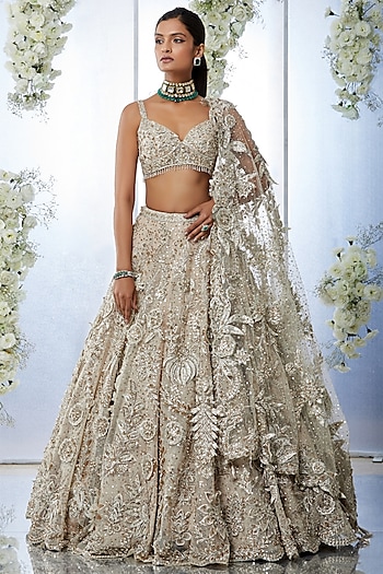 Nude Embroidered Bridal Lehenga Set by Seema Gujral at Pernia's Pop Up Shop