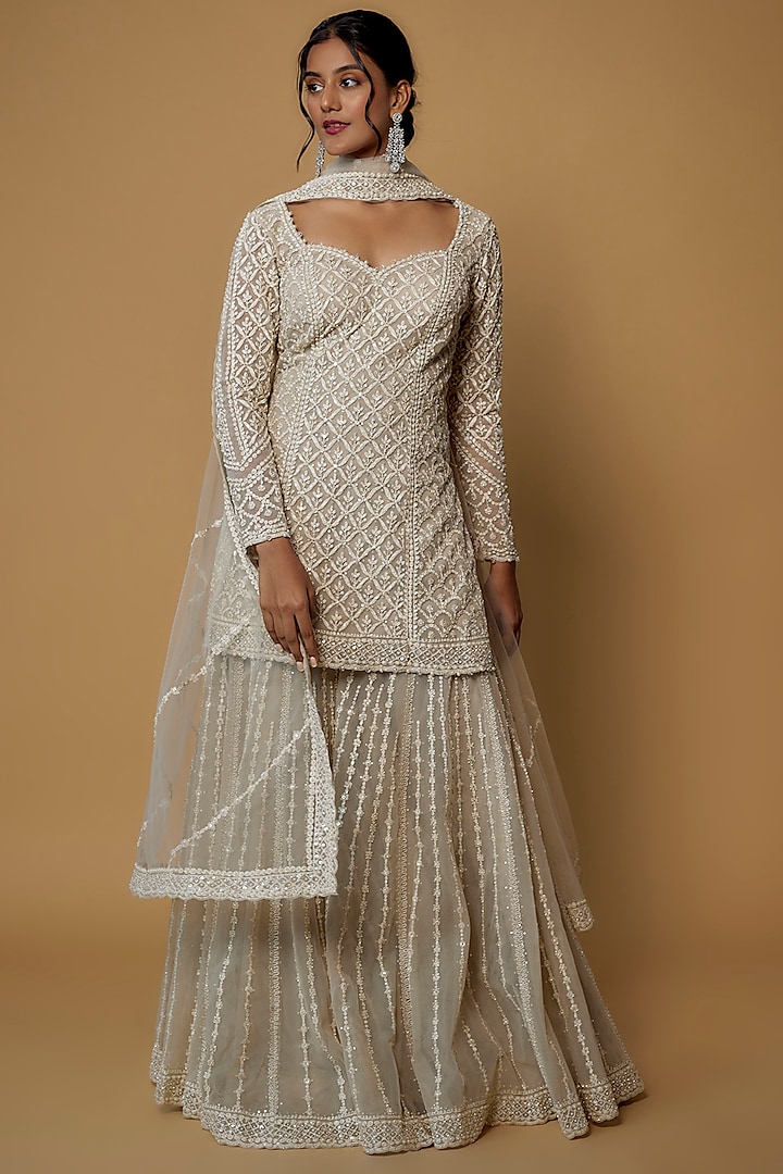 Nude Net Sequins Embroidered Bridal Sharara Set by Seema Gujral at Pernia's Pop Up Shop