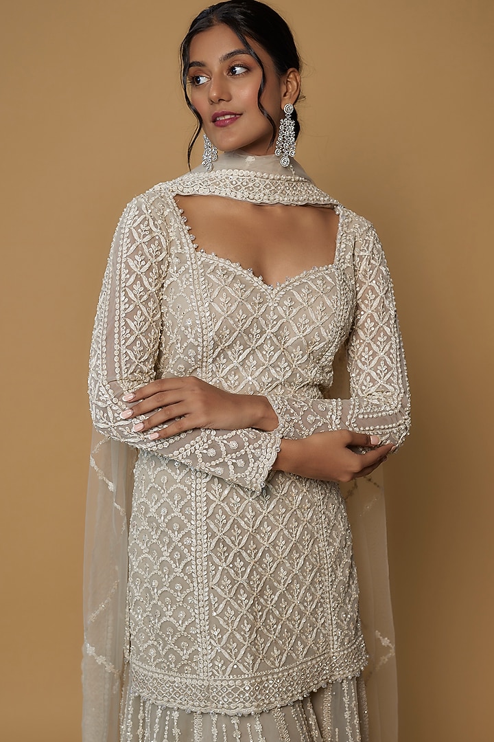 Nude Net Sequins Embroidered Bridal Sharara Set by Seema Gujral at Pernia's Pop Up Shop