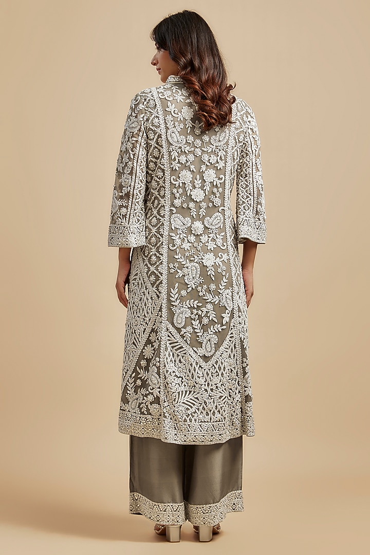 Nude Net Thread Embroidered Kurta Set by Seema Gujral at Pernia's Pop Up Shop