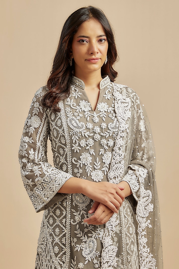 Nude Net Thread Embroidered Kurta Set by Seema Gujral at Pernia's Pop Up Shop