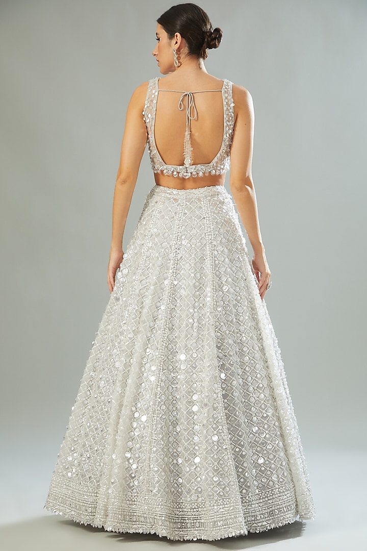 Silver Net Glass Embroidered Bridal Lehenga Set by Seema Gujral at Pernia's Pop Up Shop