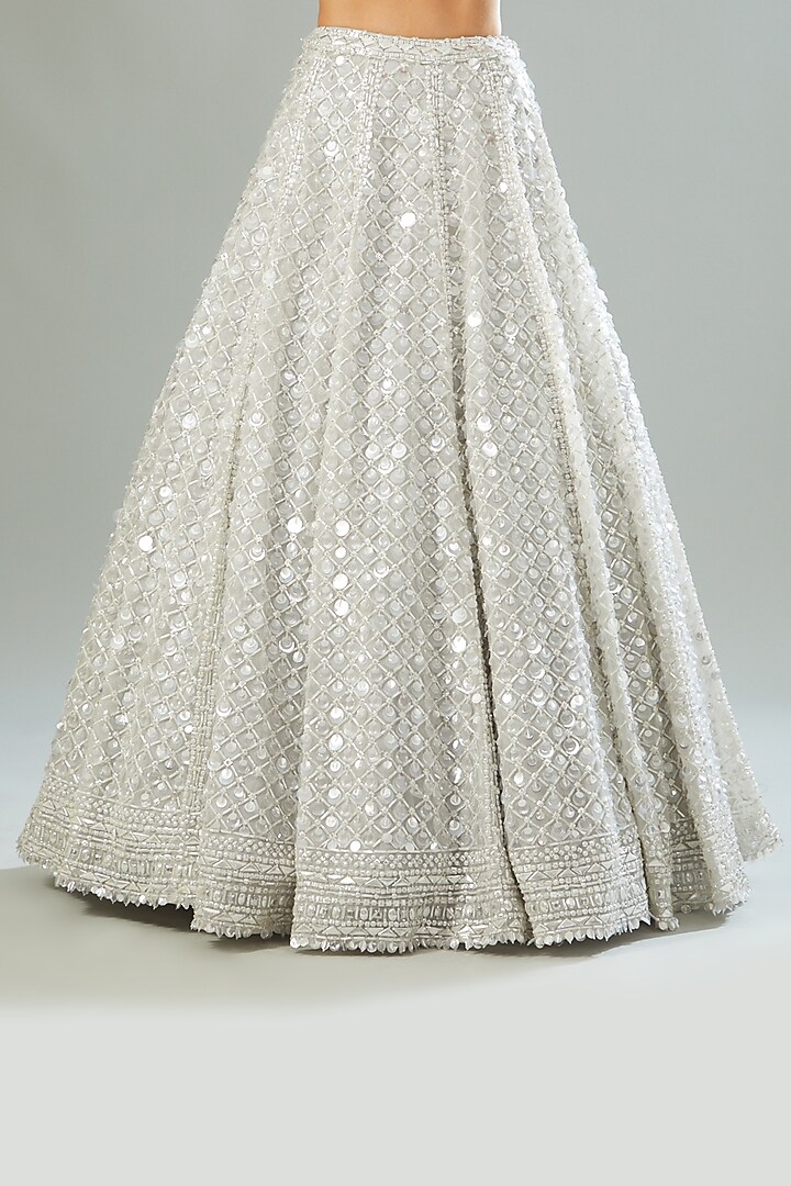 Silver Net Glass Embroidered Bridal Lehenga Set by Seema Gujral at Pernia's Pop Up Shop