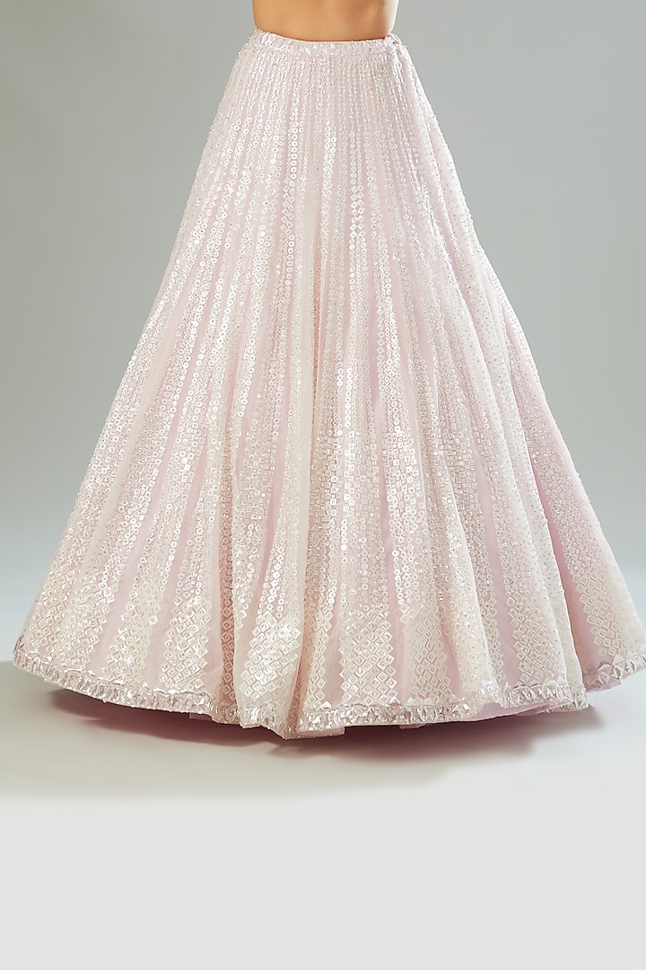Powder Pink Net Sequins Embroidered Bridal Lehenga Set by Seema Gujral at Pernia's Pop Up Shop