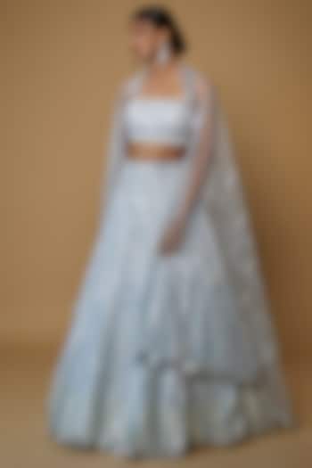 Powder Blue Net Sequins Embroidered Bridal Lehenga Set by Seema Gujral at Pernia's Pop Up Shop