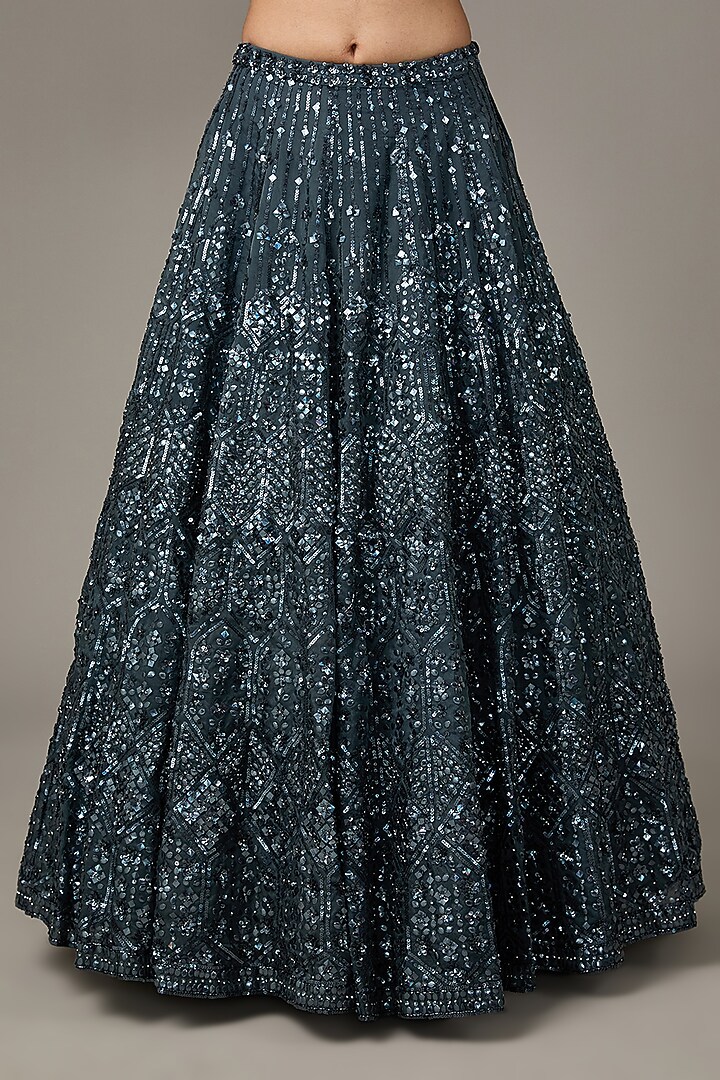 Dark Grey Net Sequins Embroidered Bridal Lehenga Set by Seema Gujral at Pernia's Pop Up Shop