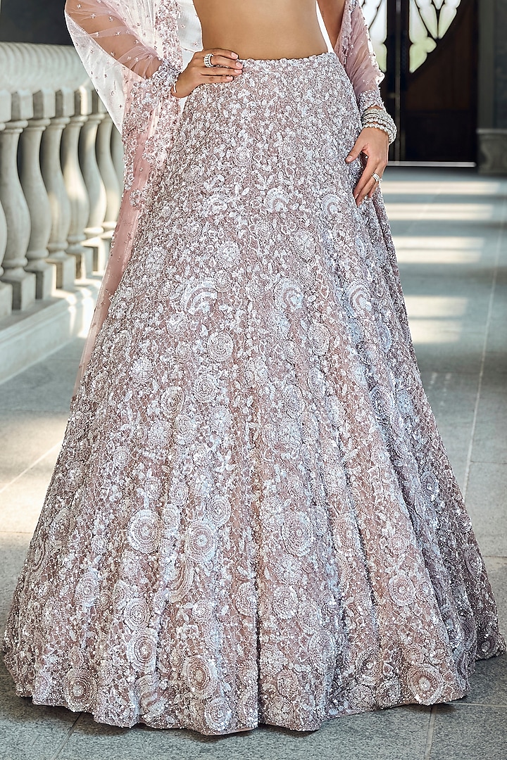 Mauve Net Crystal Embroidered Bridal Lehenga Set by Seema Gujral at Pernia's Pop Up Shop