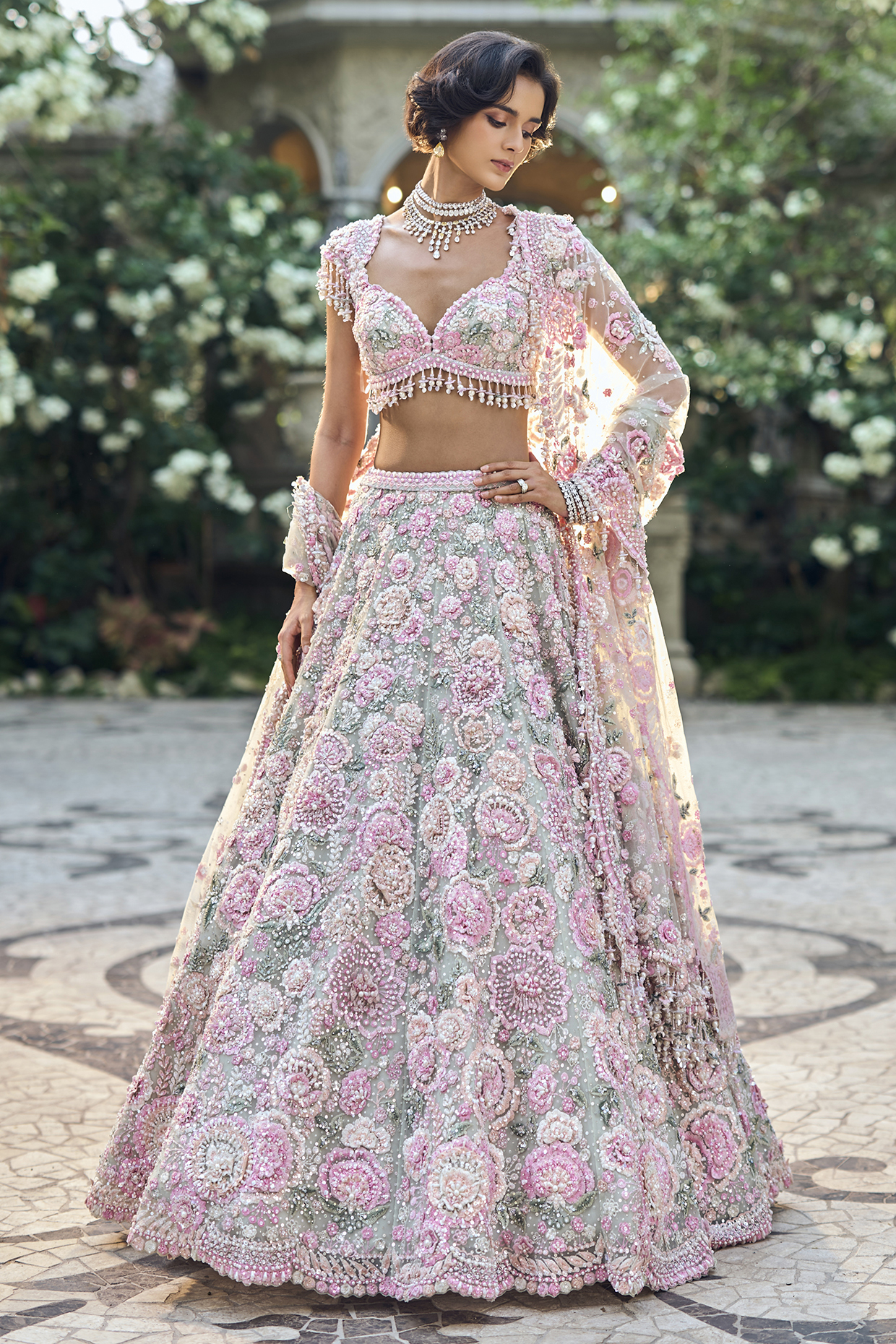 Multi-Coloured Net Thread Work Bridal Lehenga Set by Seema Gujral at Pernia's Pop Up Shop