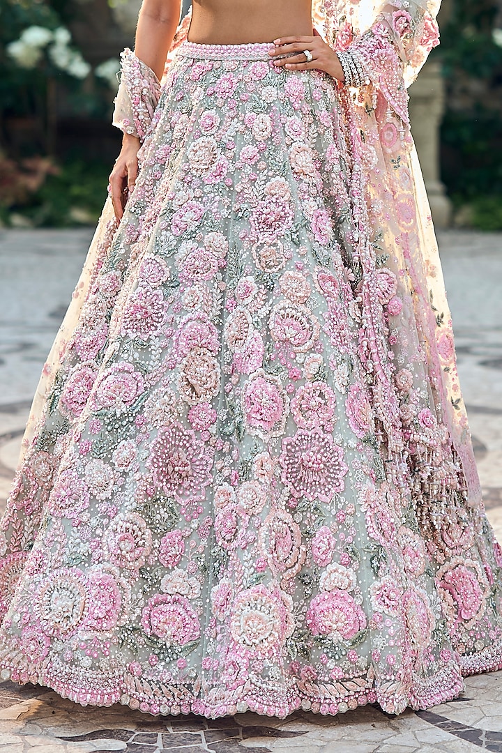 Multi-Coloured Net Thread Work Bridal Lehenga Set by Seema Gujral at Pernia's Pop Up Shop