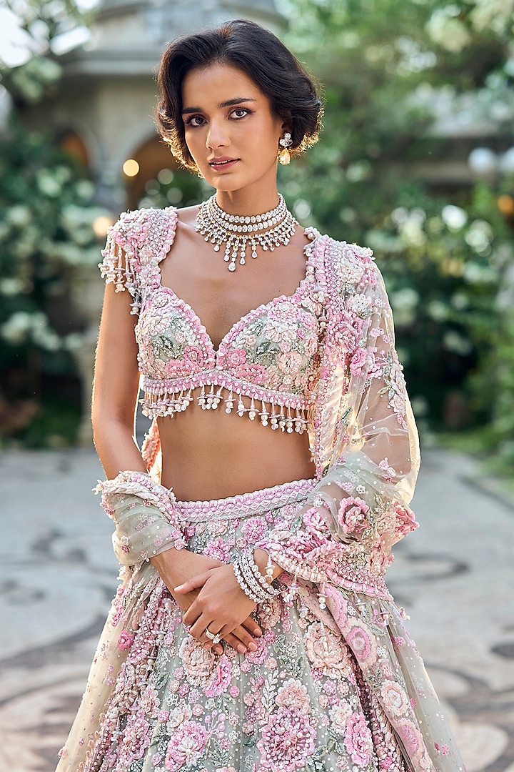 Multi-Coloured Net Thread Work Bridal Lehenga Set by Seema Gujral at Pernia's Pop Up Shop