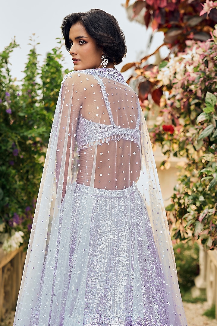 Lavender Net Sequins Embroidered Bridal Lehenga Set by Seema Gujral at Pernia's Pop Up Shop