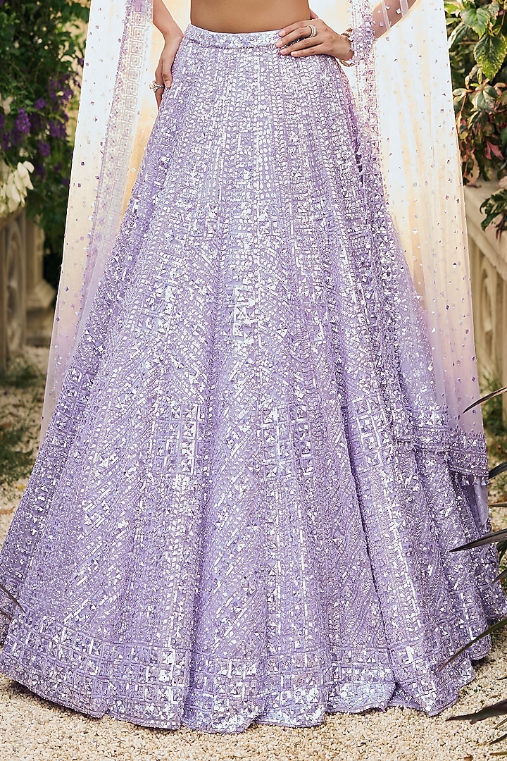 Lavender Net Sequins Embroidered Bridal Lehenga Set by Seema Gujral at Pernia's Pop Up Shop